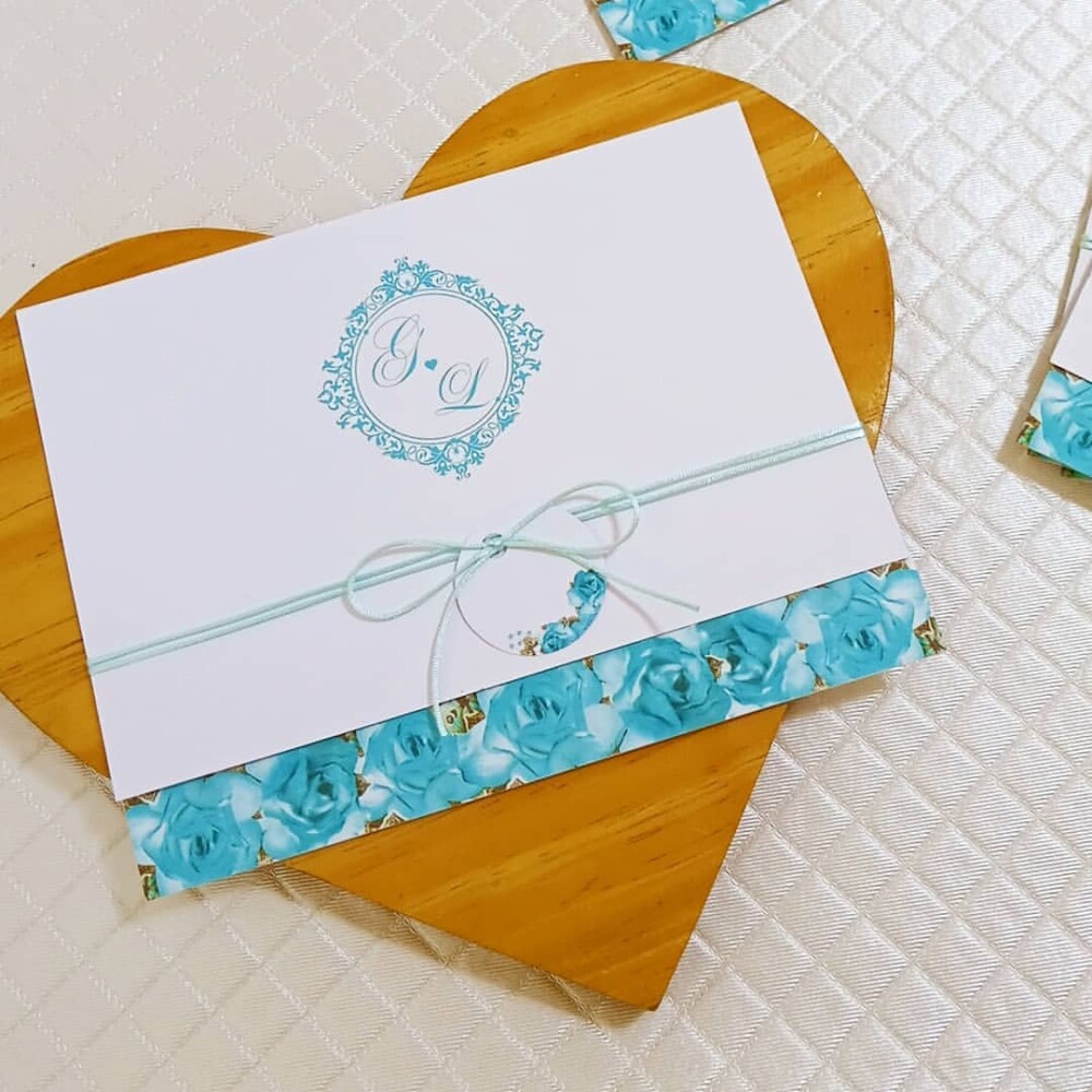 Convite dobra única (azul Tiffany) - Um Convite de Casamento