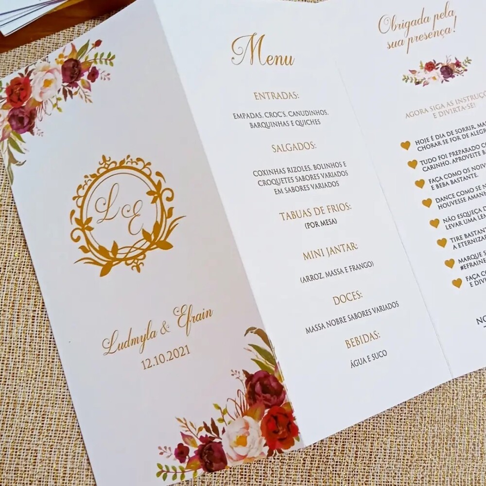 Menu cardapio 3 faces - Um Convite de Casamento