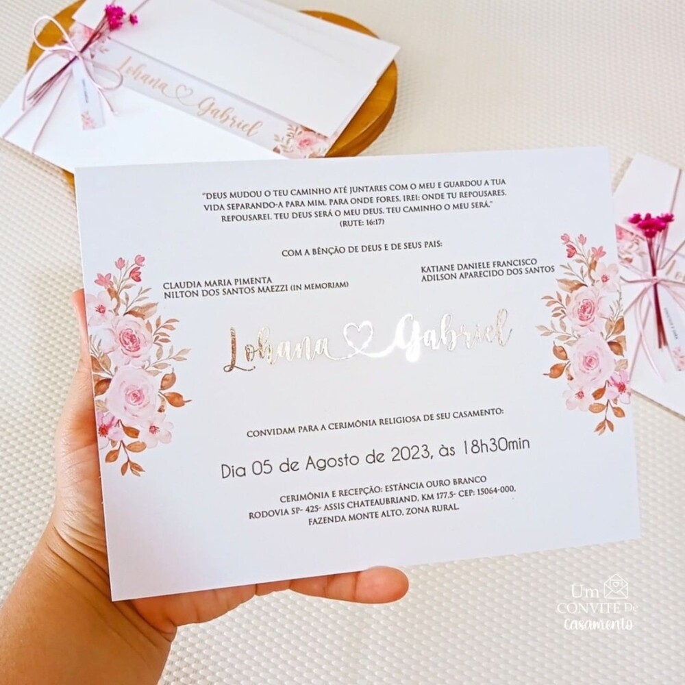 Convite rosé envelope linho - Um Convite de Casamento