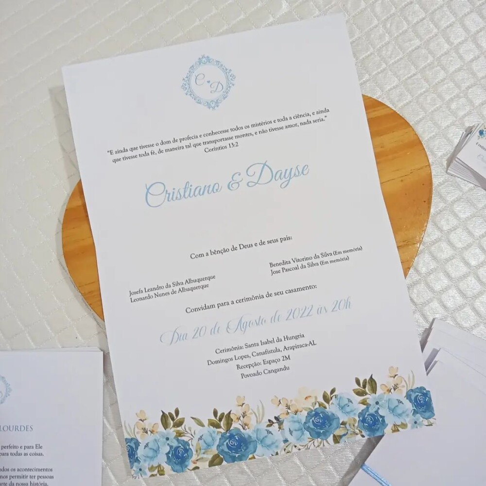 Convite dobra única (azul serenity) - Um Convite de Casamento