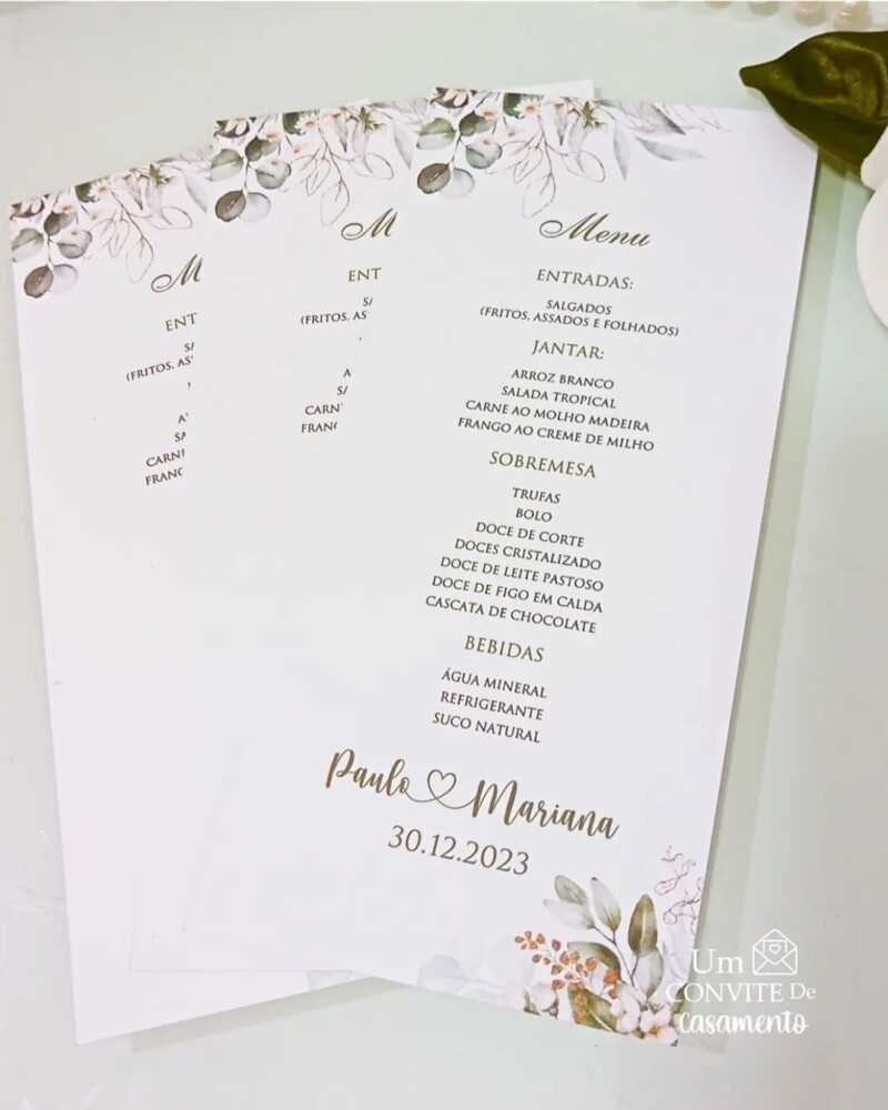 Menu de mesa individual - Um Convite de Casamento