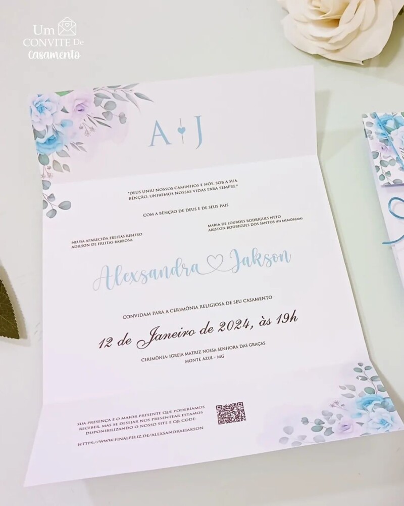 Convite azul serenity - Um Convite de Casamento