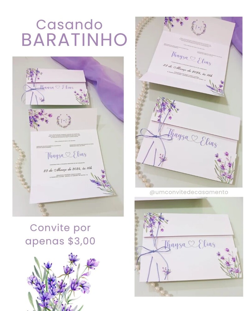 Convite  lavanda - Um Convite de Casamento