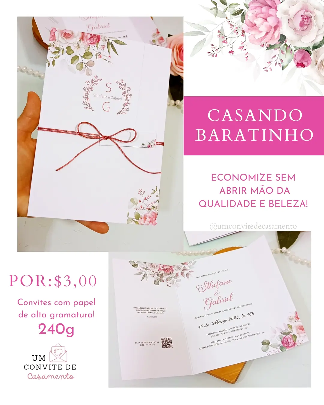 Convite janela (Rosé) - Um Convite de Casamento