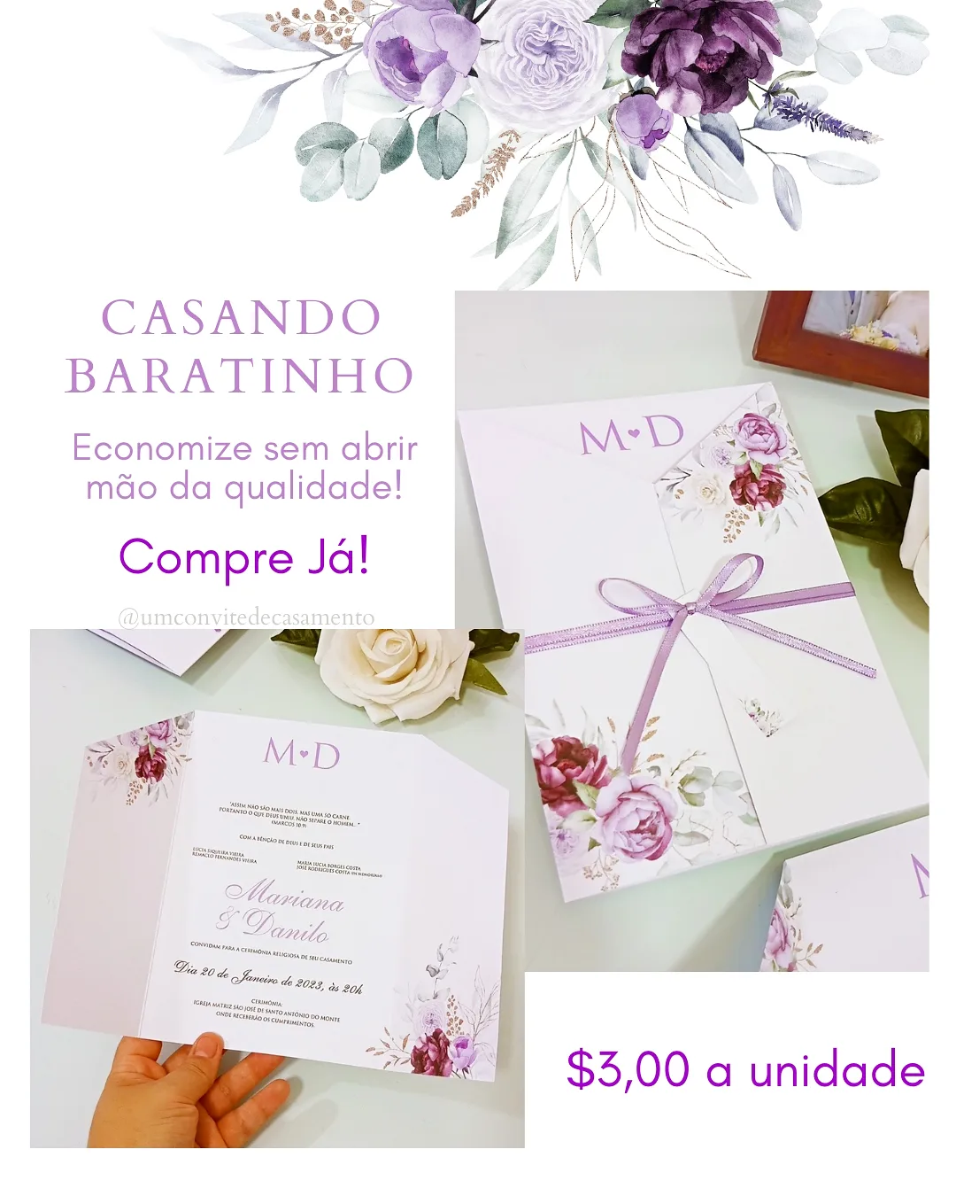 Convite janela (lavanda) - Um Convite de Casamento