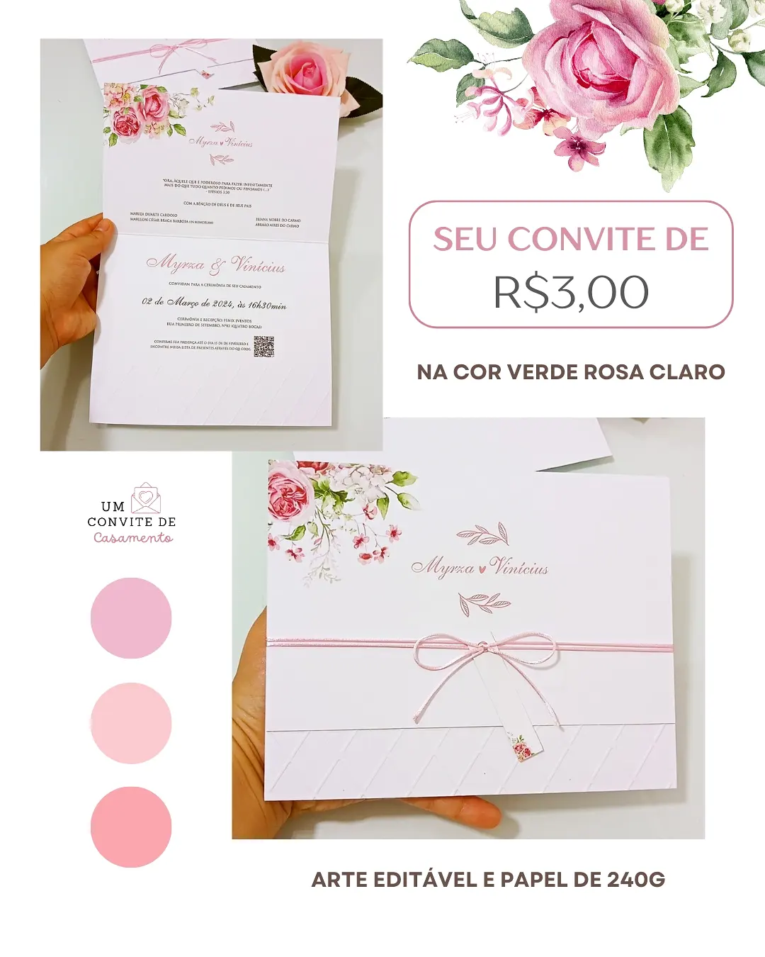 Convite dobra unica (Rosé) - Um Convite de Casamento