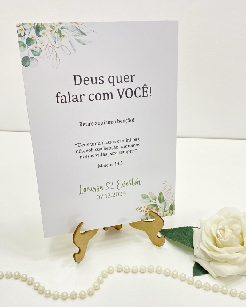 Placa “Retire uma benção” em MDF (Com suporte) - Um Convite de Casamento