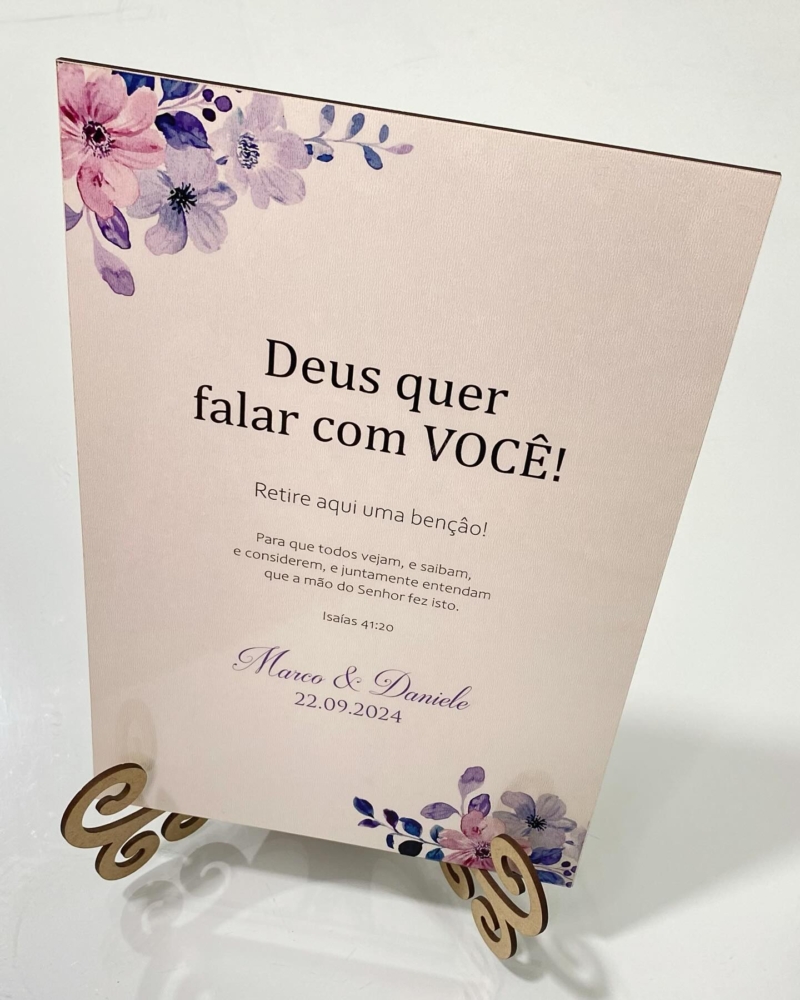 Placa “Retire uma benção” em MDF (Com suporte) - Um Convite de Casamento